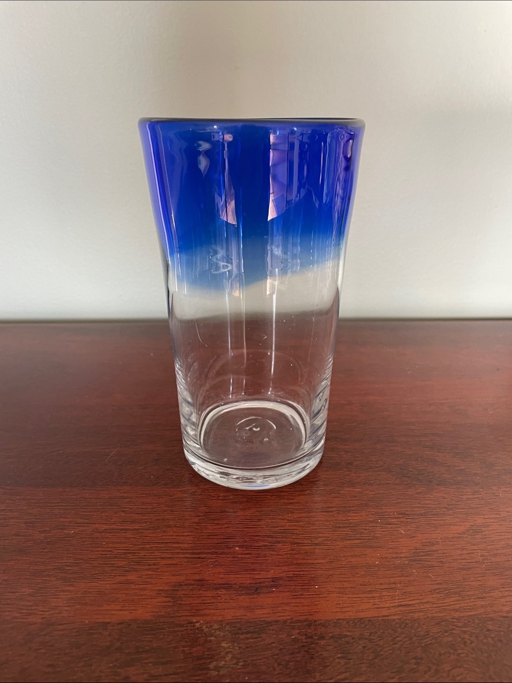 Hand blown Blue Ombre Glass Tumbler - Sleek Clear Drinking Glass